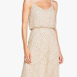 Adrianna Papell Beaded Art Deco Blouson Dress Champagne Gold Size 8